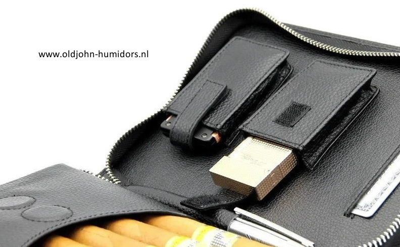 Adorini sigarentas etui zwart, echt leer voor sigaren en accessoires S11394