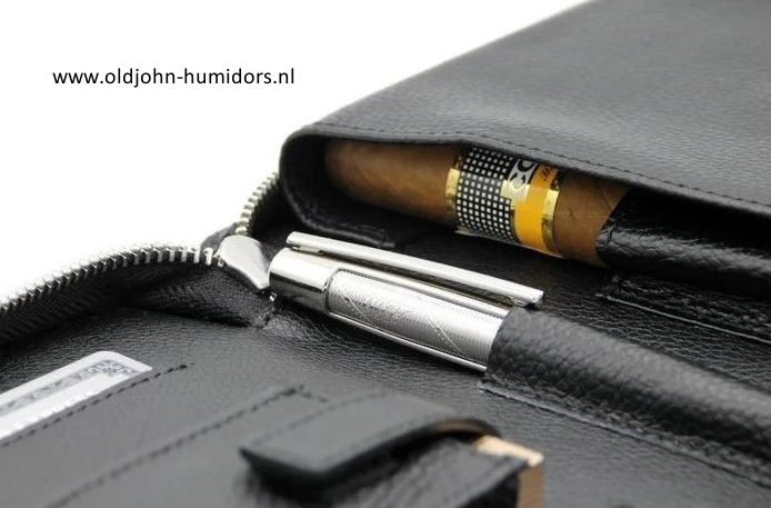 Adorini sigarentas etui zwart, echt leer voor sigaren en accessoires S11394