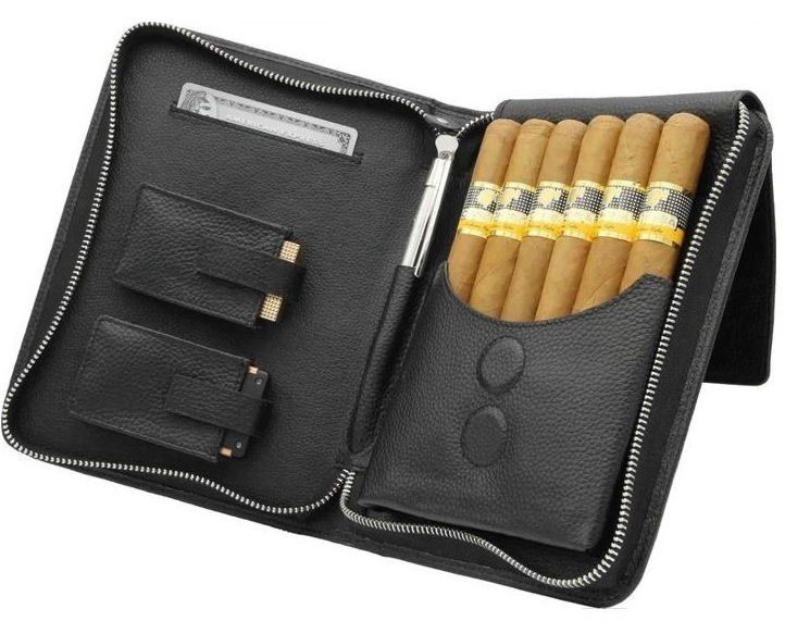 Adorini sigarentas etui zwart, echt leer voor sigaren en accessoires S11394