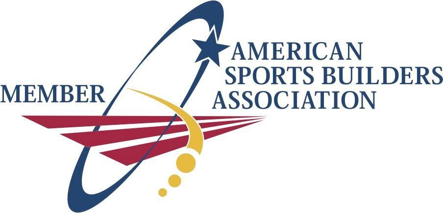 American Sports Builders Association member logo with blue and gold swooshes and stars