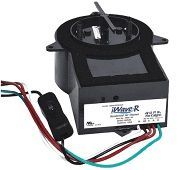 IWave-R residential air cleaner device with a black cylindrical housing and attached wiring with an inline switch.