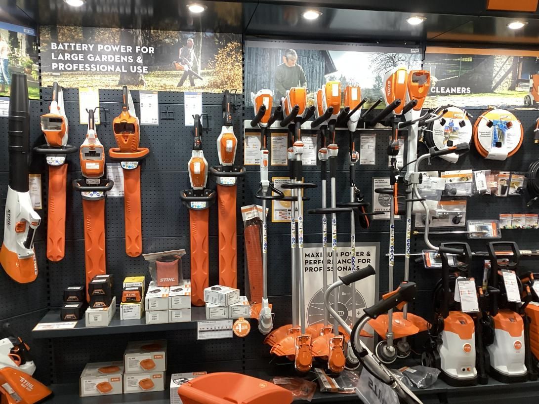 A Display Of Stihl Tools In A Store — Whitsunday Mowers In Proserpine, QLD