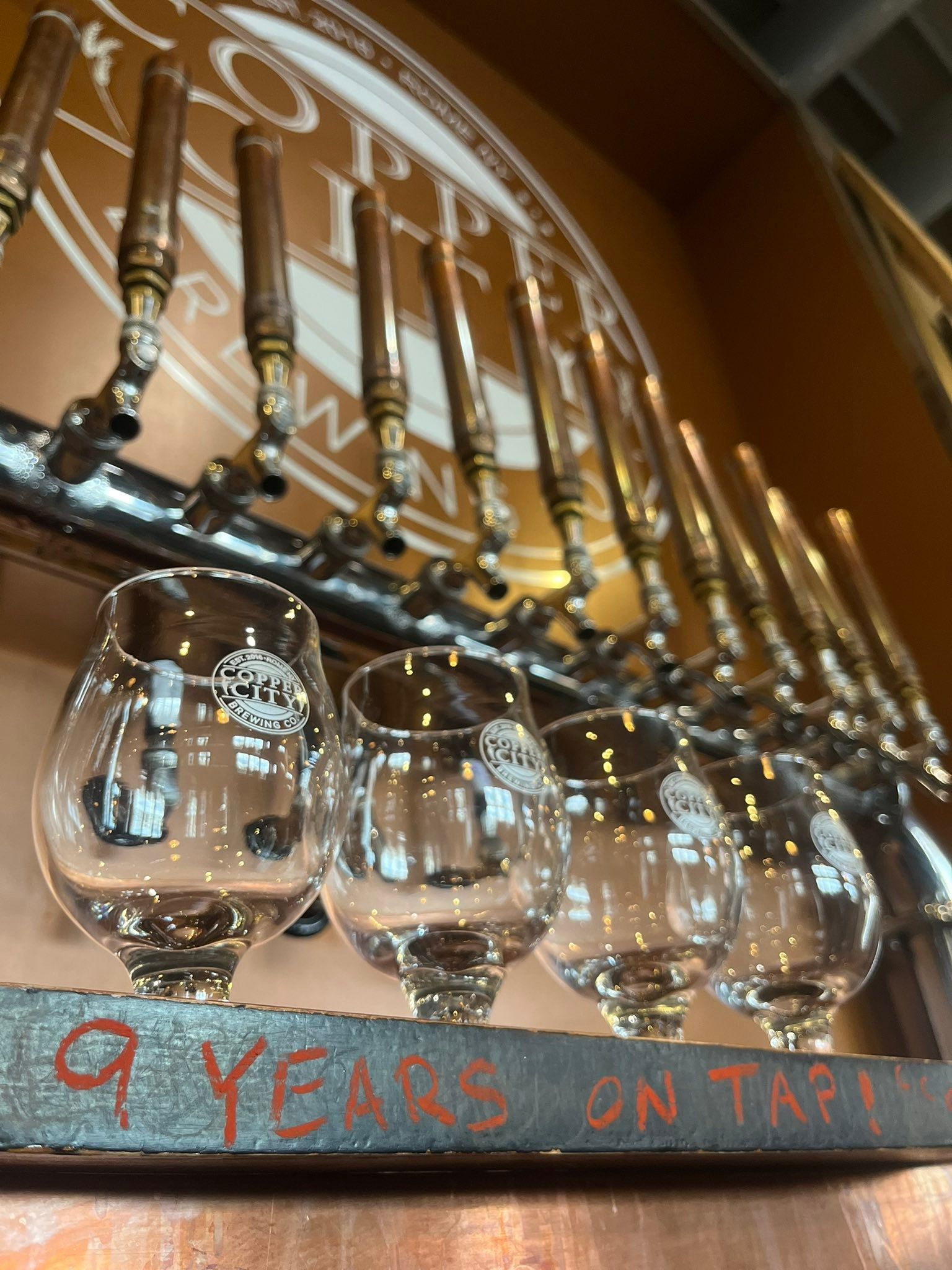 Wine glasses hanging upside down