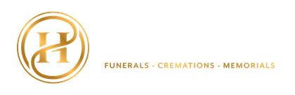 Gold logo with an ornate "H" within a circle; text below reads "FUNERALS &bull; CREMATIONS &bull; MEMORIALS."