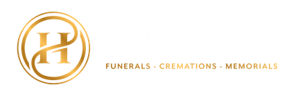 Gold logo with an ornate "H" within a circle; text below reads "FUNERALS &bull; CREMATIONS &bull; MEMORIALS."