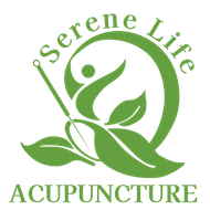 A green logo for serene life acupuncture