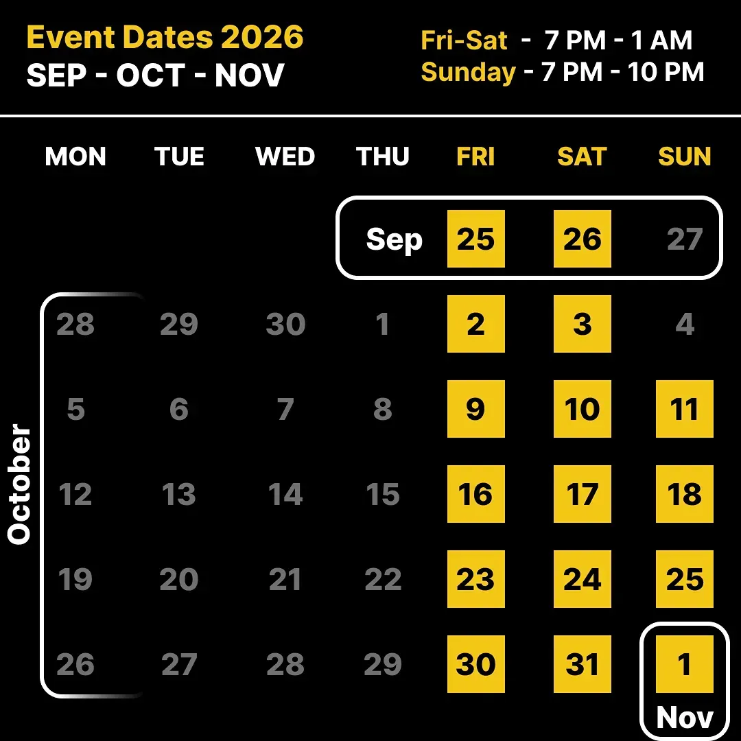 Calendar showing available dates in September, October, and November, highlighted in yellow boxes.
