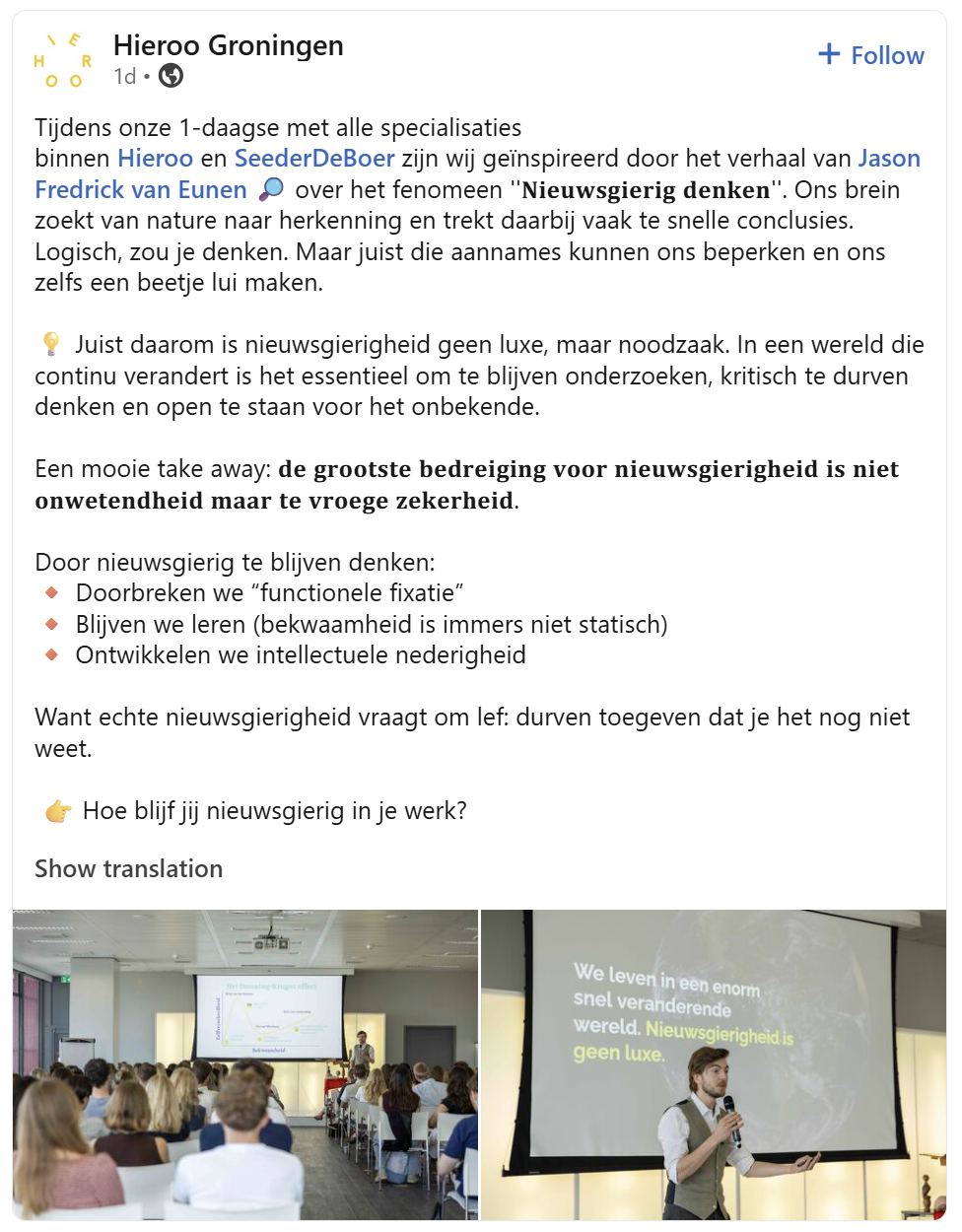 Nieuwsgierig Denken Zakelijk Lezing Workshop 