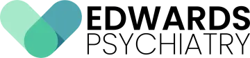 Edwards Psychiatry logo with teal and green heart icon and black text on a white background