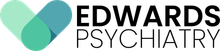 Edwards Psychiatry logo with teal and green heart icon and black text on a white background