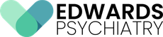 Edwards Psychiatry logo with teal and green heart icon and black text on a white background