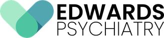 Edwards Psychiatry logo with teal and green heart icon and black text on a white background