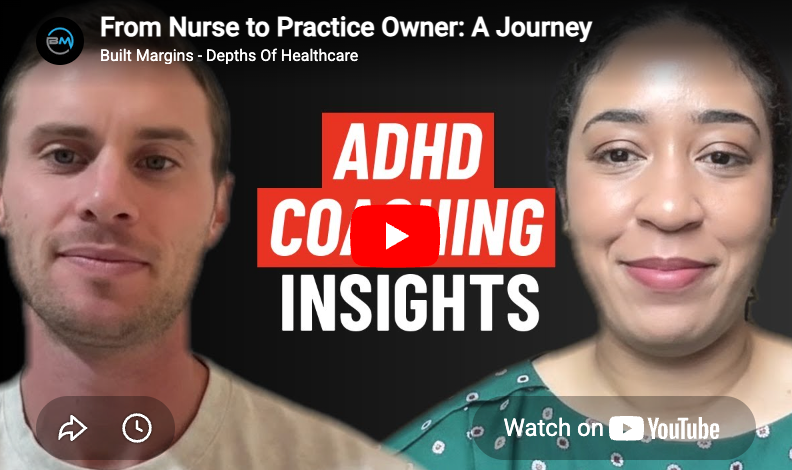 Podcast thumbnail with two faces and bold text “ADHD COACHING INSIGHTS” and “Watch on YouTube.”