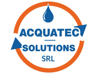 Logo di Acquatec Solutions SRL in blu e arancione con goccia d'acqua e freccia circolare.