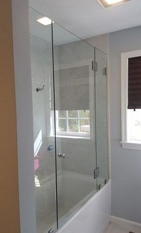 shower door in remodeled bathroom