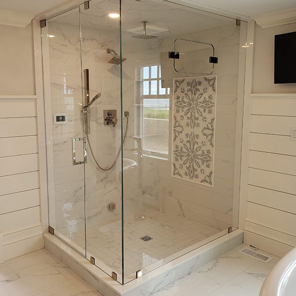 shower door in remodeled bathroom