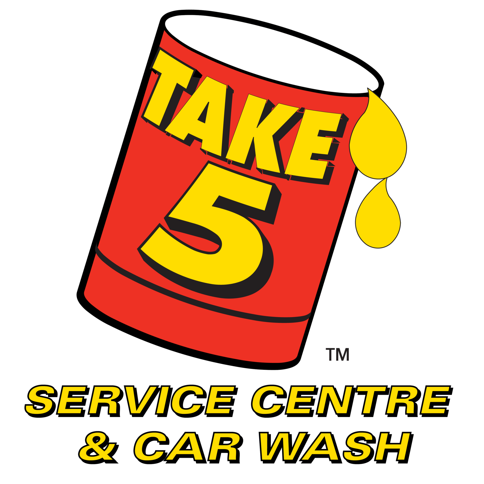 The logo for take 5 service centre and car wash