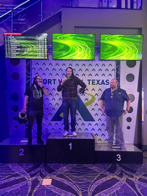 Three men are standing on a podium in front of a sign that says texas