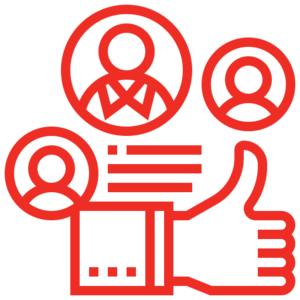 A red icon of a hand giving a thumbs up