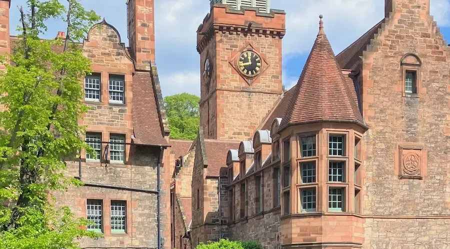 Scenic view of Wells Court in Dean Village architecture during a private Edinburgh walking tour.