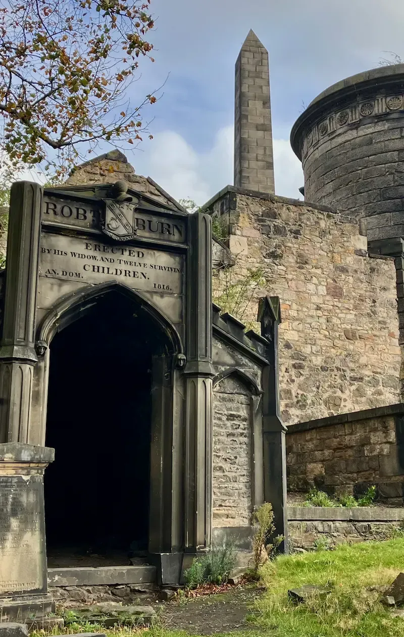 Picturesque view of Old Calton burial ground included in an educational Edinburgh walking tour.