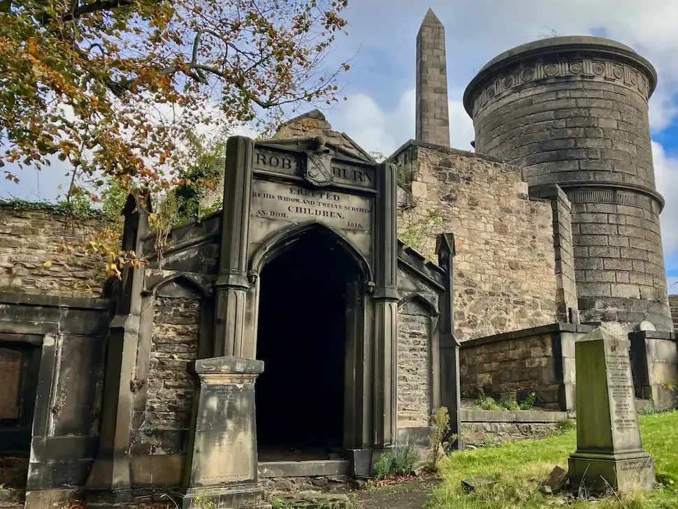 Picturesque view of Old Calton burial ground included in an educational Edinburgh walking tour.