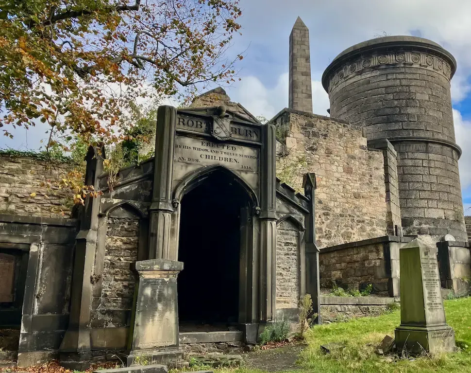 Picturesque view of Old Calton burial ground included in an educational Edinburgh walking tour.