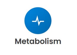 Blue circle icon with white heartbeat line above the word “Metabolism”