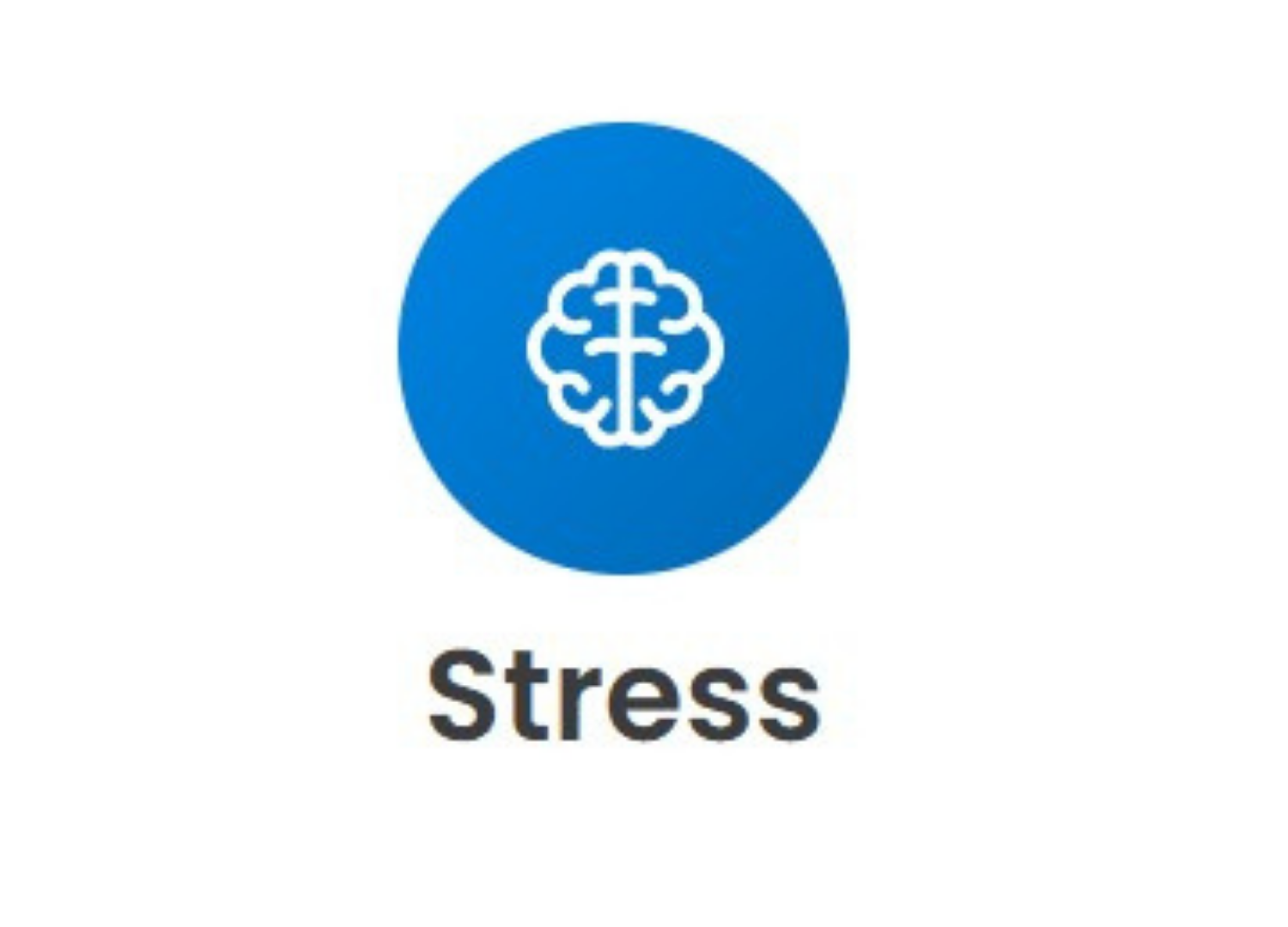 Blue circle with a white brain icon above the word “Stress”