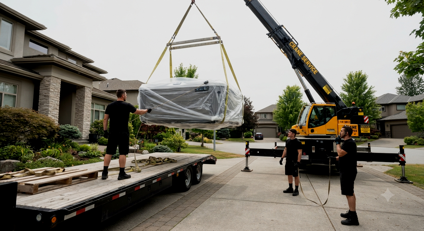 Hot tub being positioned for relocation at a San Antonio home