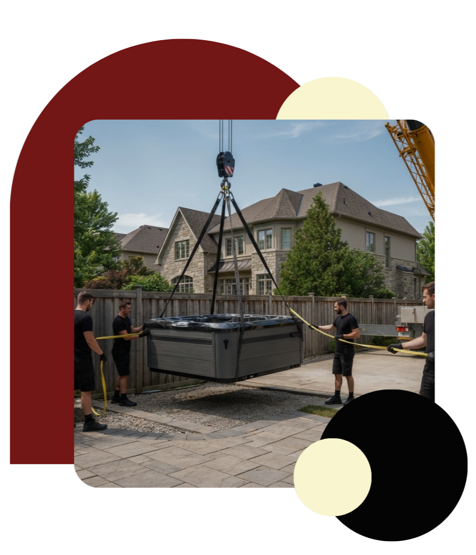 Hot tub movers adjusting placement during installation process