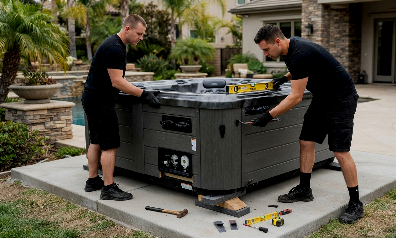 Hot tub delivery and placement at a new property in San Antonio