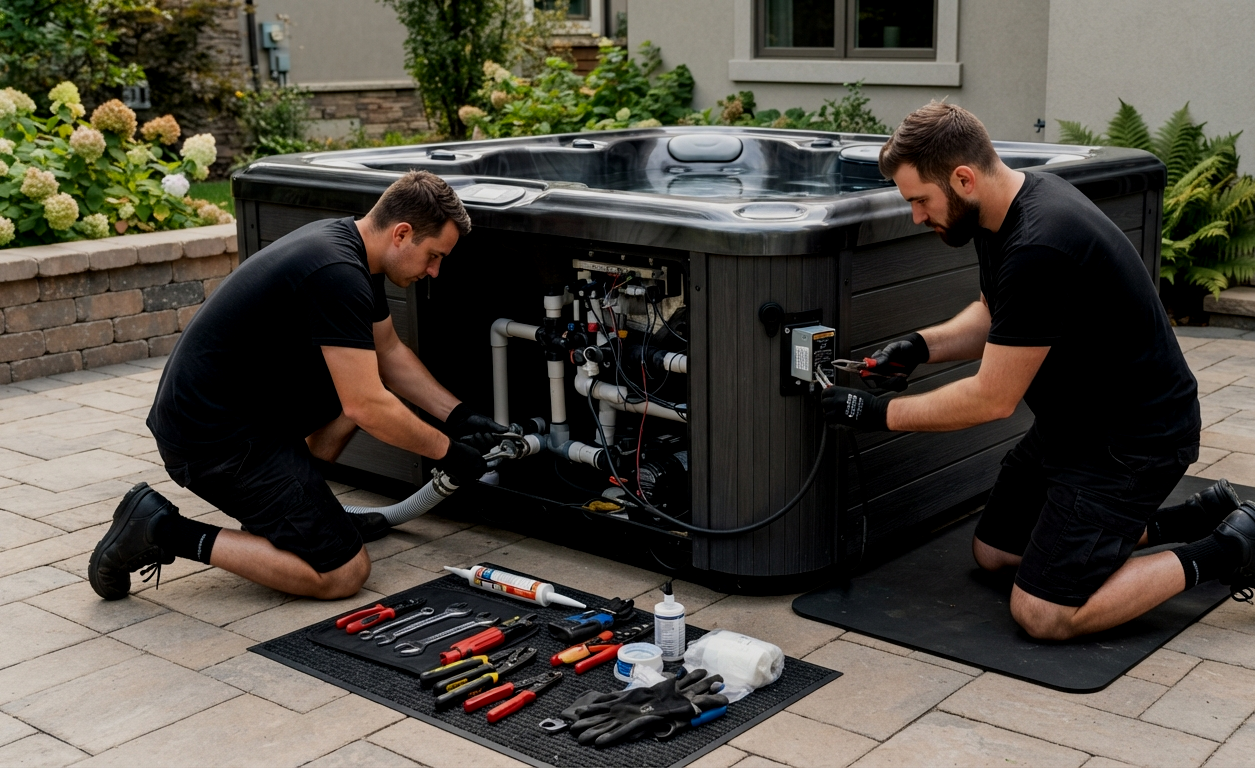 Heavy hot tub relocation completed with professional moving equipment