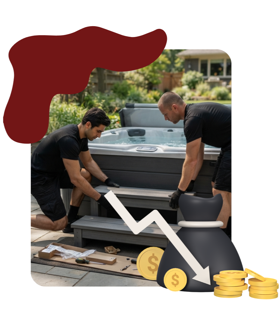 Heavy spa moving equipment lifting hot tub over fence line