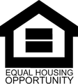 Equal Housing Opportunity symbol: black house outline with two horizontal lines inside. 