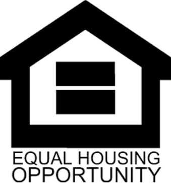 Equal Housing Opportunity symbol: black house outline with two horizontal lines inside. 