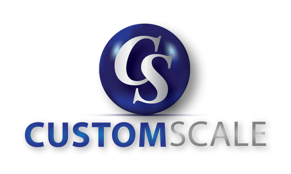 Logo for Custom Scale: Blue sphere with white