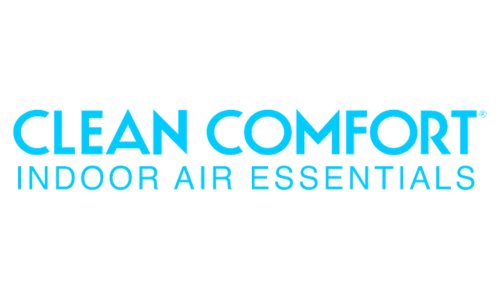 Clean Comfort logo with blue text: “Clean Comfort” above “Indoor Air Essentials.”