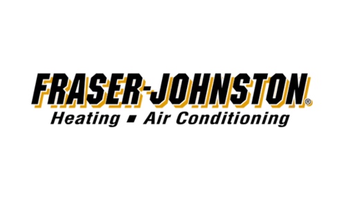 Fraser-Johnston Heating and Air Conditioning logo with black text and a gold border.