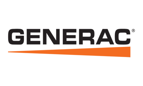 Generac logo: bold black text above an orange and white angled stripe.