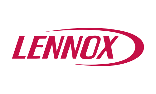 Lennox logo in red text with a red curved design.