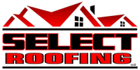 Select Roofing logo with red and black roof icon and bold red text on white background