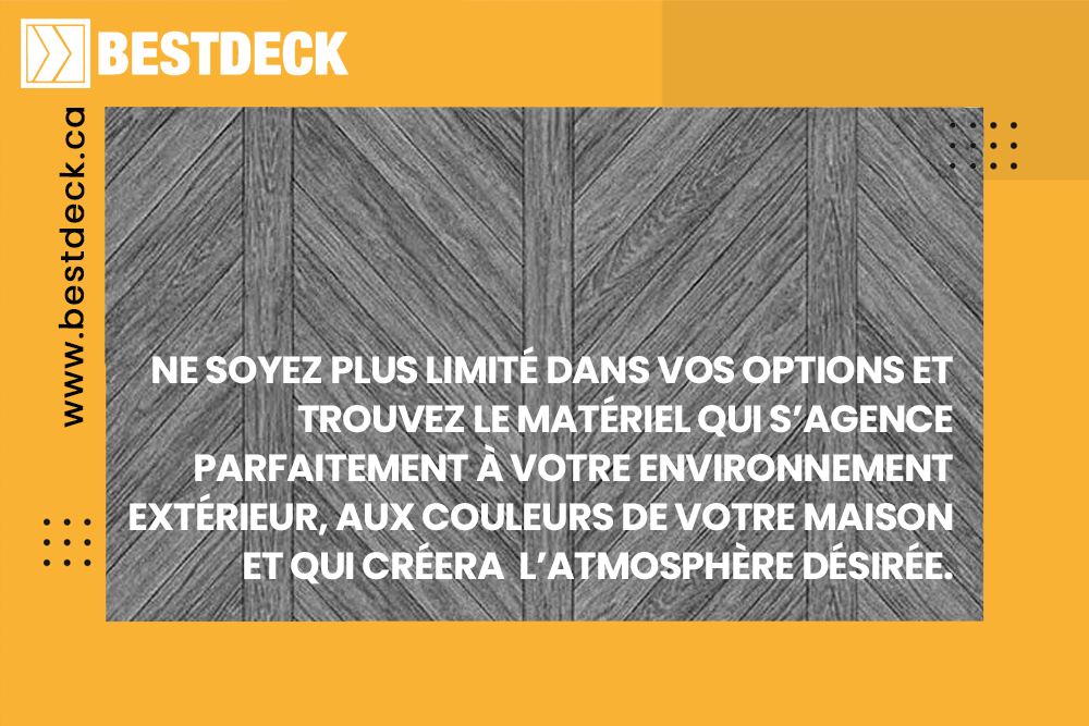 Une photo d'une terrasse en bois avec une citation en français.