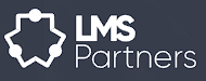 The LMS Partners logo featuring a white five-pointed geometric icon next to the white text