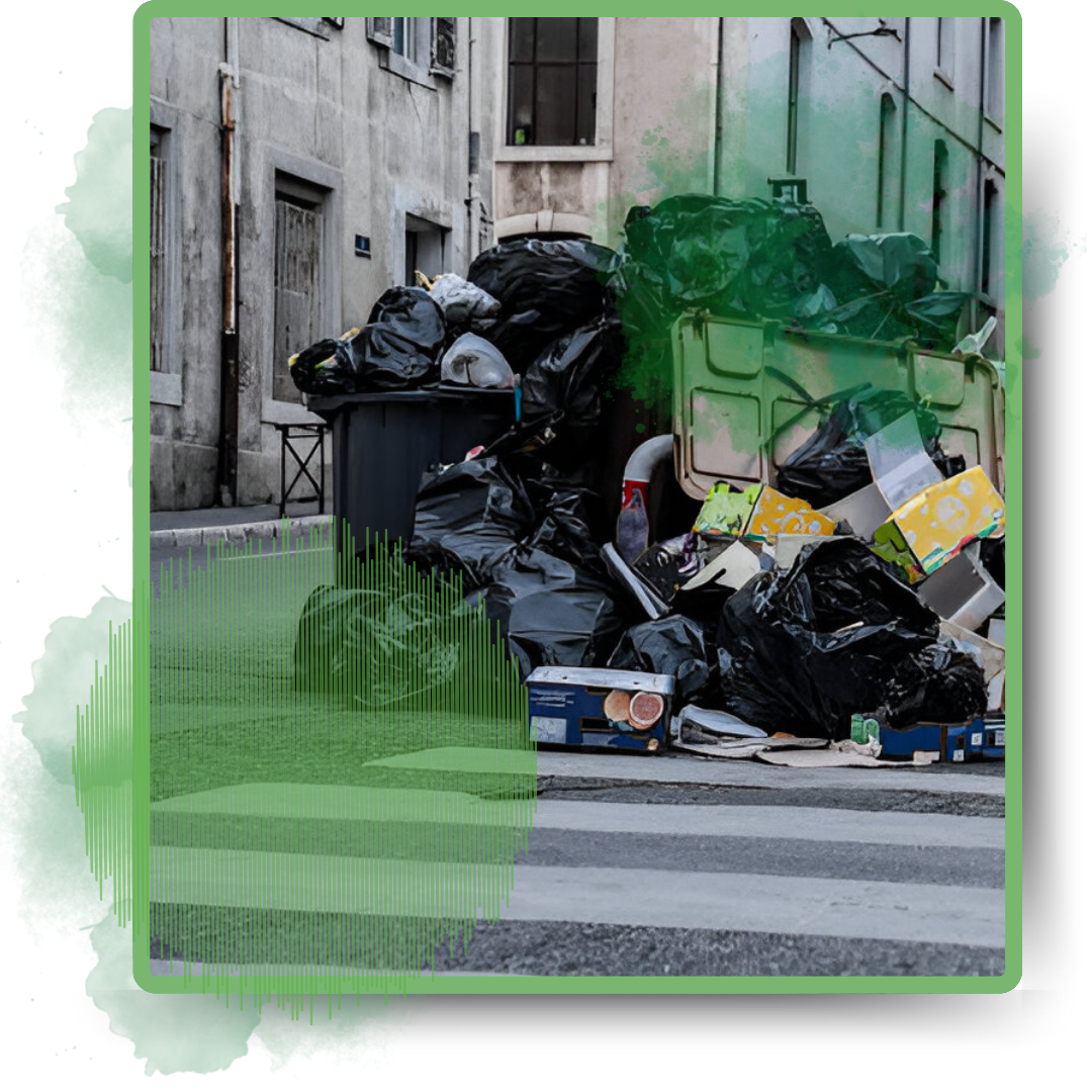 Assorted discarded garbage placed on the street as garbage.
