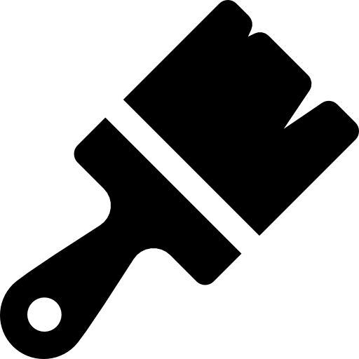 A black and white silhouette of a paint brush on a white background.