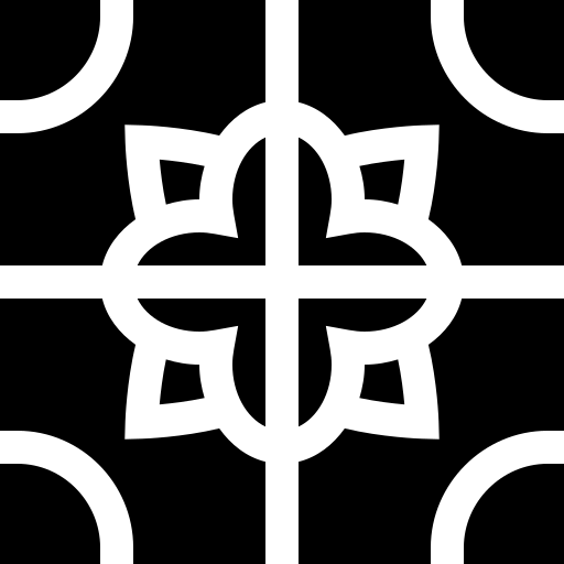 A black and white pattern with a white flower in the middle.