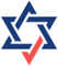 A blue and red star with a red arrow in the middle.