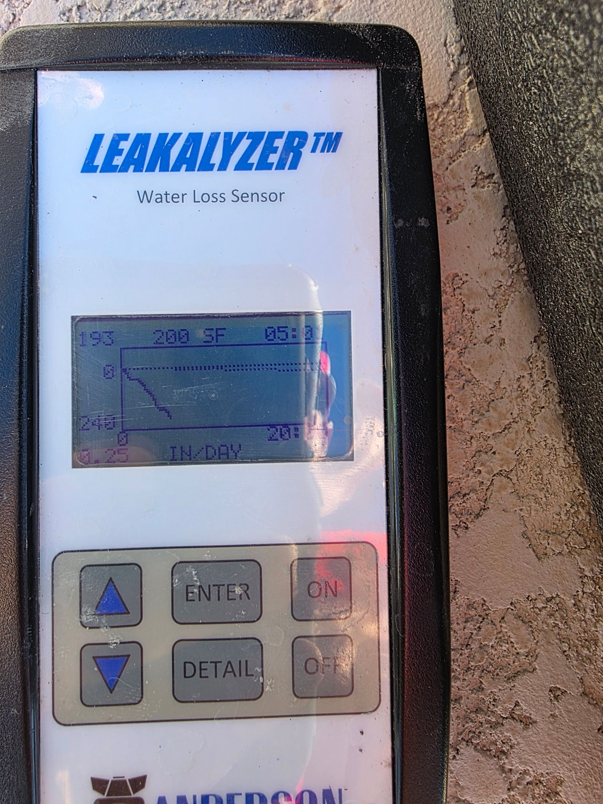 Leakalyzer handheld gas analyzer with digital display and control buttons on a concrete surface