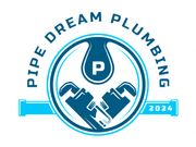 Logo for Pipe Dream Plumbing: blue and white design with pipes and a central "P" inside a drop. Includes "2024".